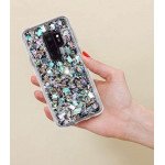 Wholesale Galaxy S9+ (Plus) Luxury Glitter Dried Natural Flower Petal Clear Hybrid Case (Bronze Blue)